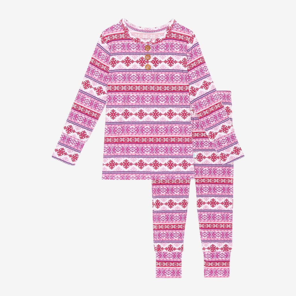 Maya Long Sleeve Henley Pajamas in purple and red print