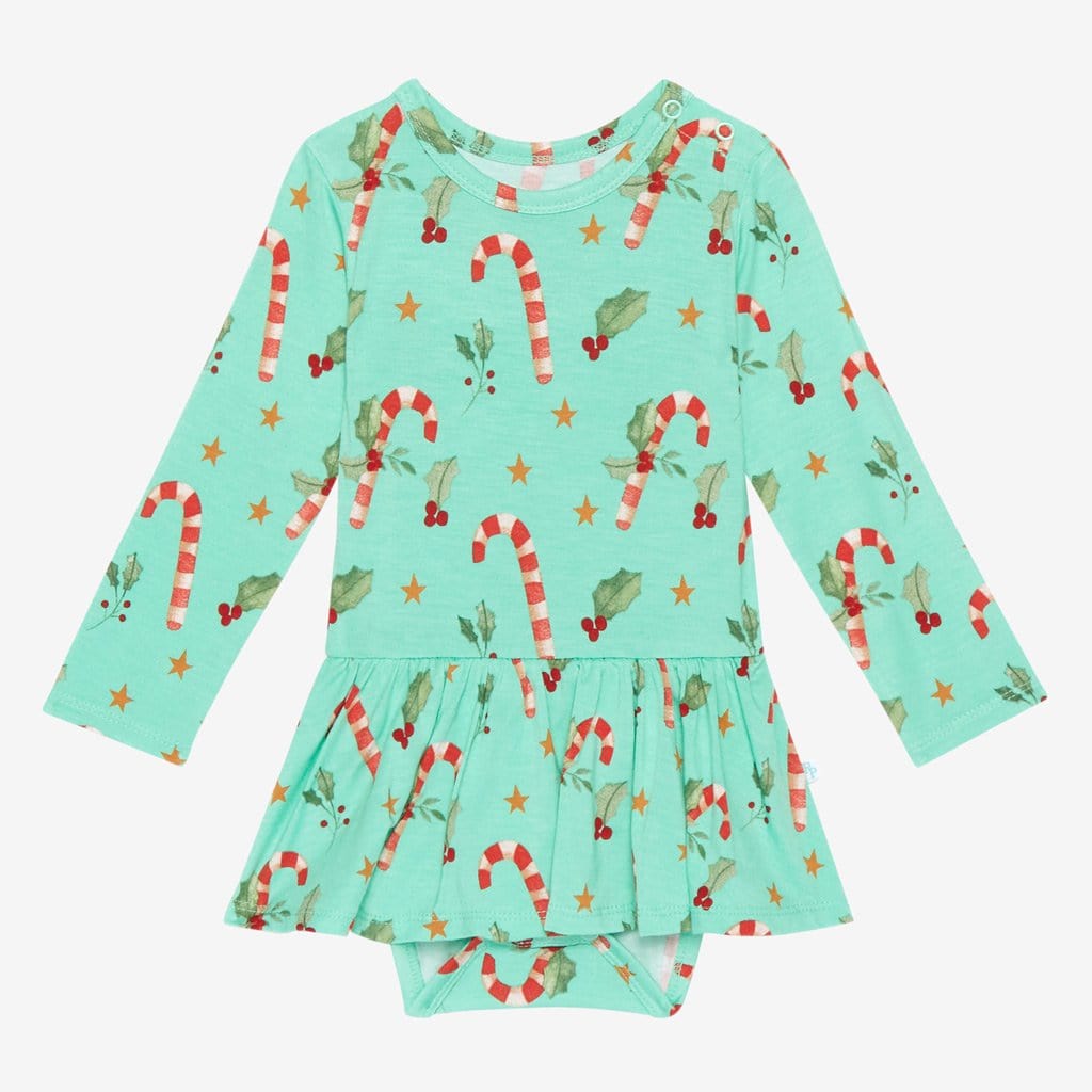 Candy Cane Print Peppermint Long Sleeve Twirl Skirt Bodysuit