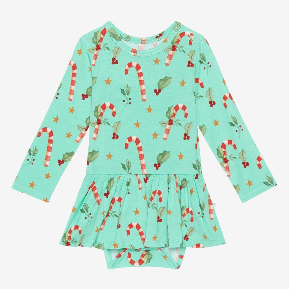 Candy Cane Print Peppermint Long Sleeve Twirl Skirt Bodysuit