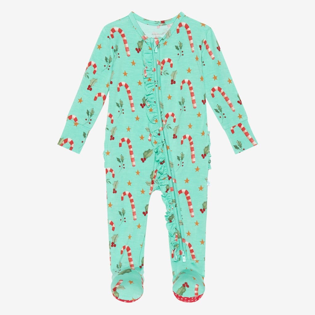 Peppermint Footie Ruffled Zippered One Piece