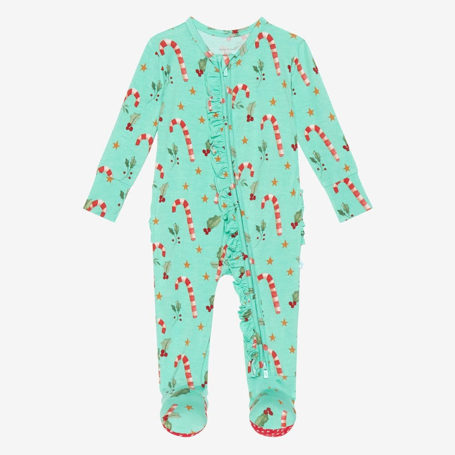 Peppermint Footie Ruffled Zippered One Piece