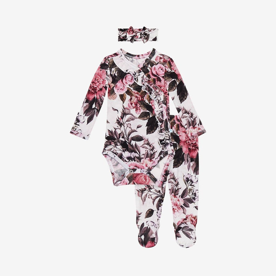 Rima Pink Floral Ruffled Kimono Set