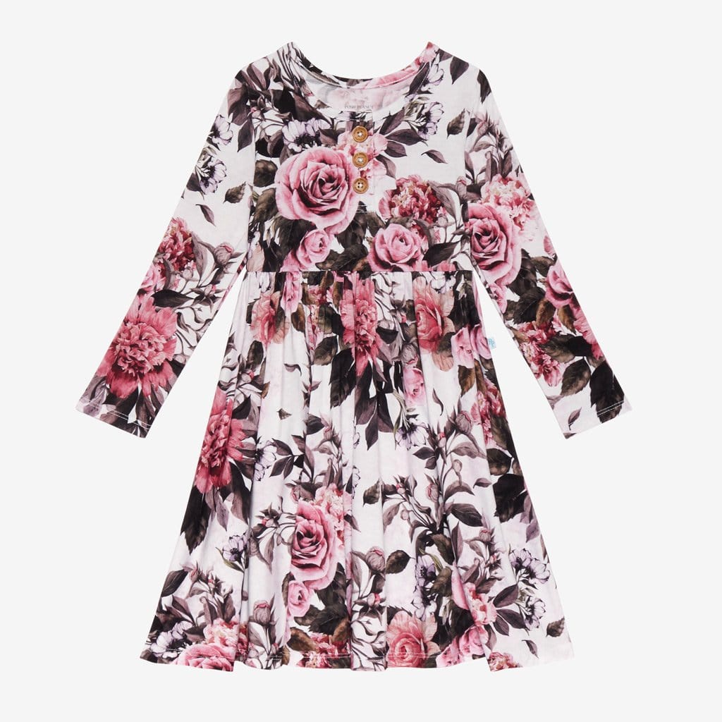 Rima Pink Floral Long Sleeve Henley Twirl Dress
