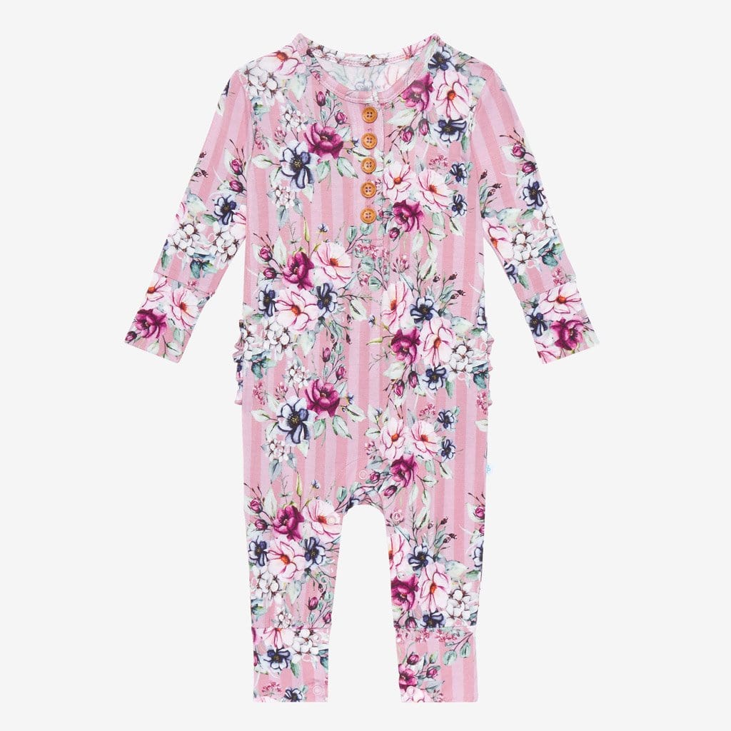 Rosalyn Long Sleeve Ruffled Henley Romper