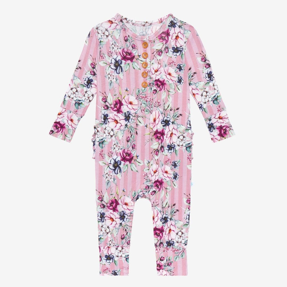 Rosalyn Long Sleeve Ruffled Henley Romper