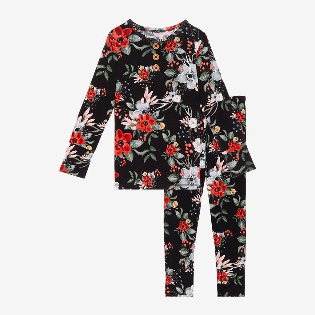 Rowena Black Floral Long Sleeve Henley Pajamas