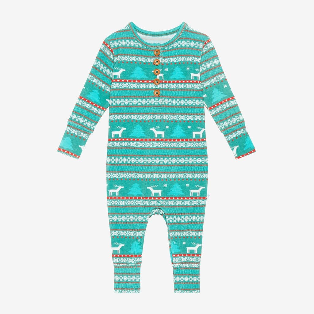 Sebastian Long Sleeve Henley Romper blue and red print