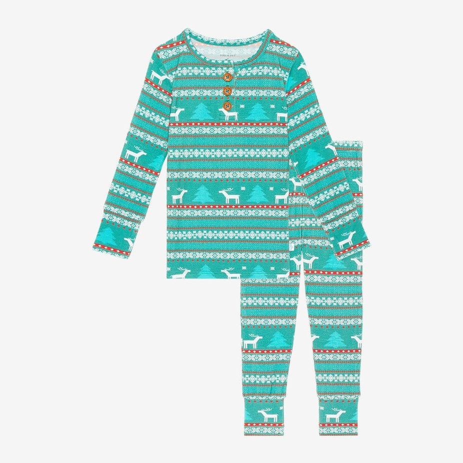 Sebastian Long Sleeve Henley Pajamas in blue and red print