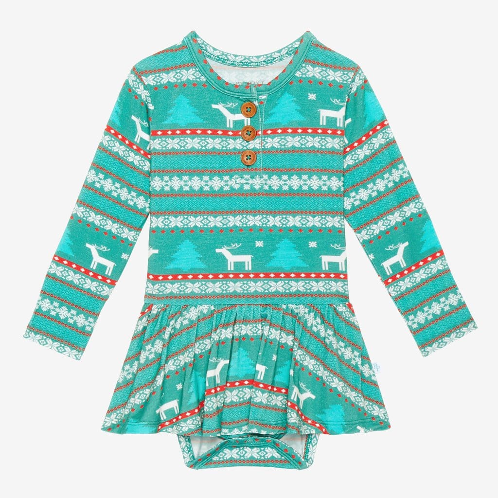 Sebastian Long Sleeve Henley Twirl Skirt Bodysuit