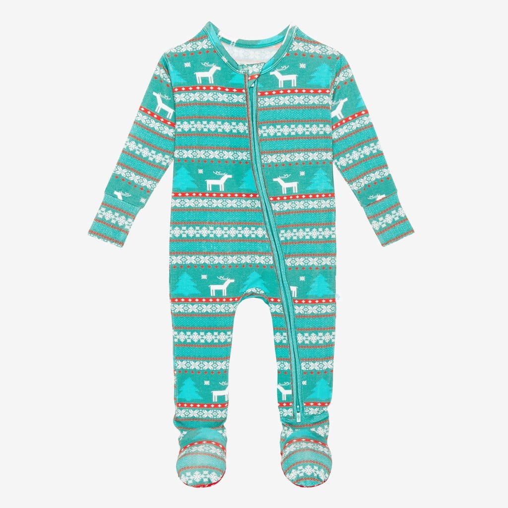 Sebastian Footie Zippered One Piece in blue and red print