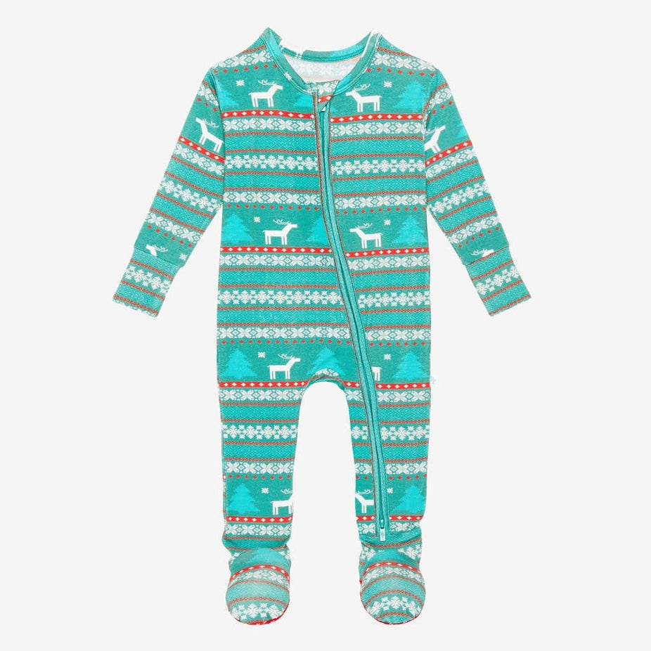 Sebastian Footie Zippered One Piece in blue and red print