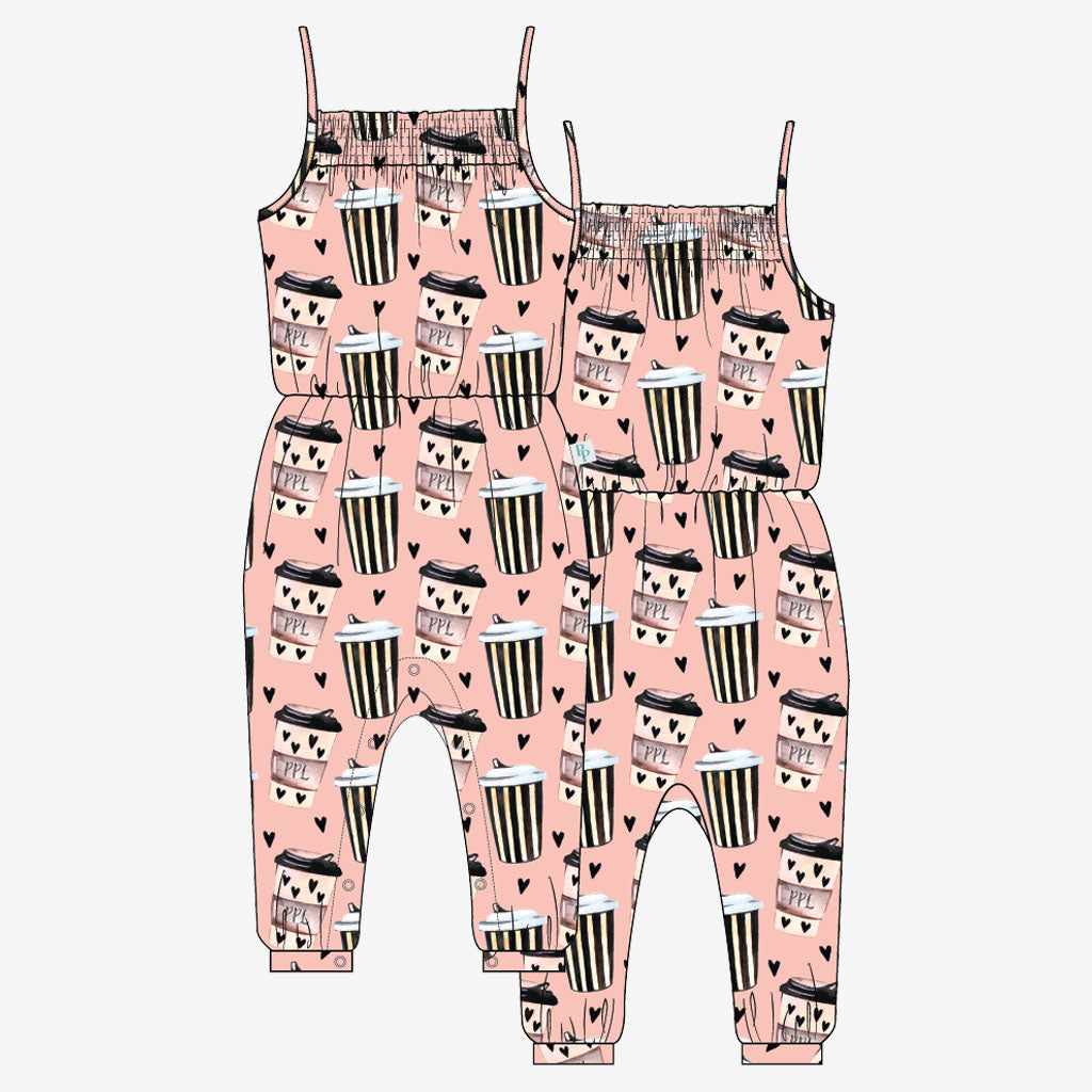 Posh Pumpkin Latte Sleeveless Smocked Snap Jumpsuit