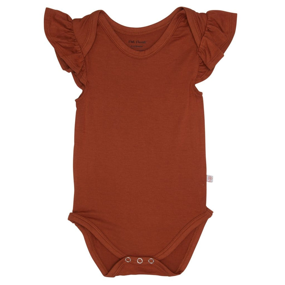 Rust Ruffled Cap Sleeve Bodysuit