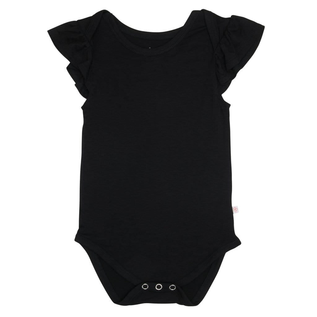 Black Ruffled Cap Sleeve Bodysuit