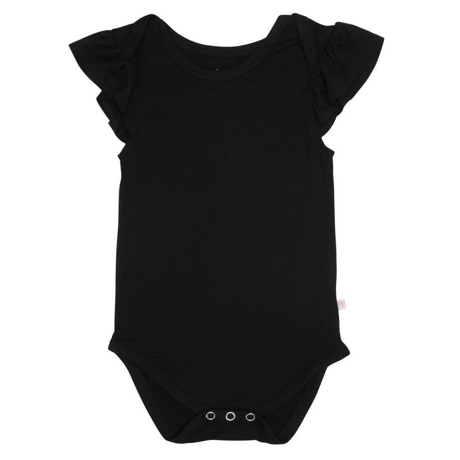 Black Ruffled Cap Sleeve Bodysuit