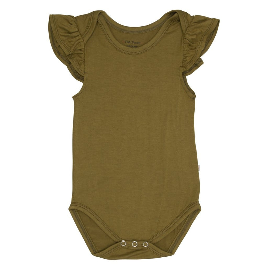 Olive Green Ruffled Cap Sleeve Bodysuit