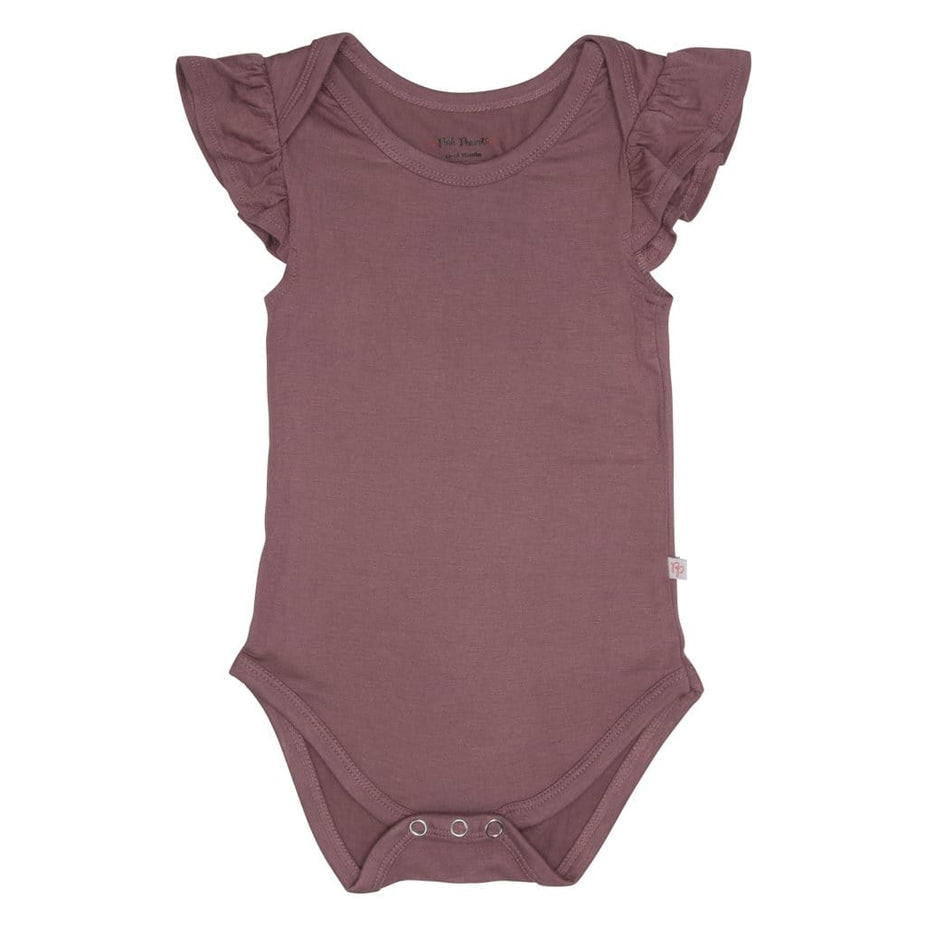 Dark Mauve Ruffled Cap Sleeve Bodysuit