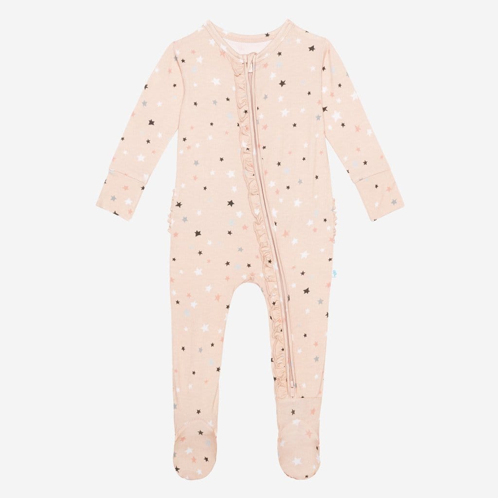 Star footie ruffled zippered one piece