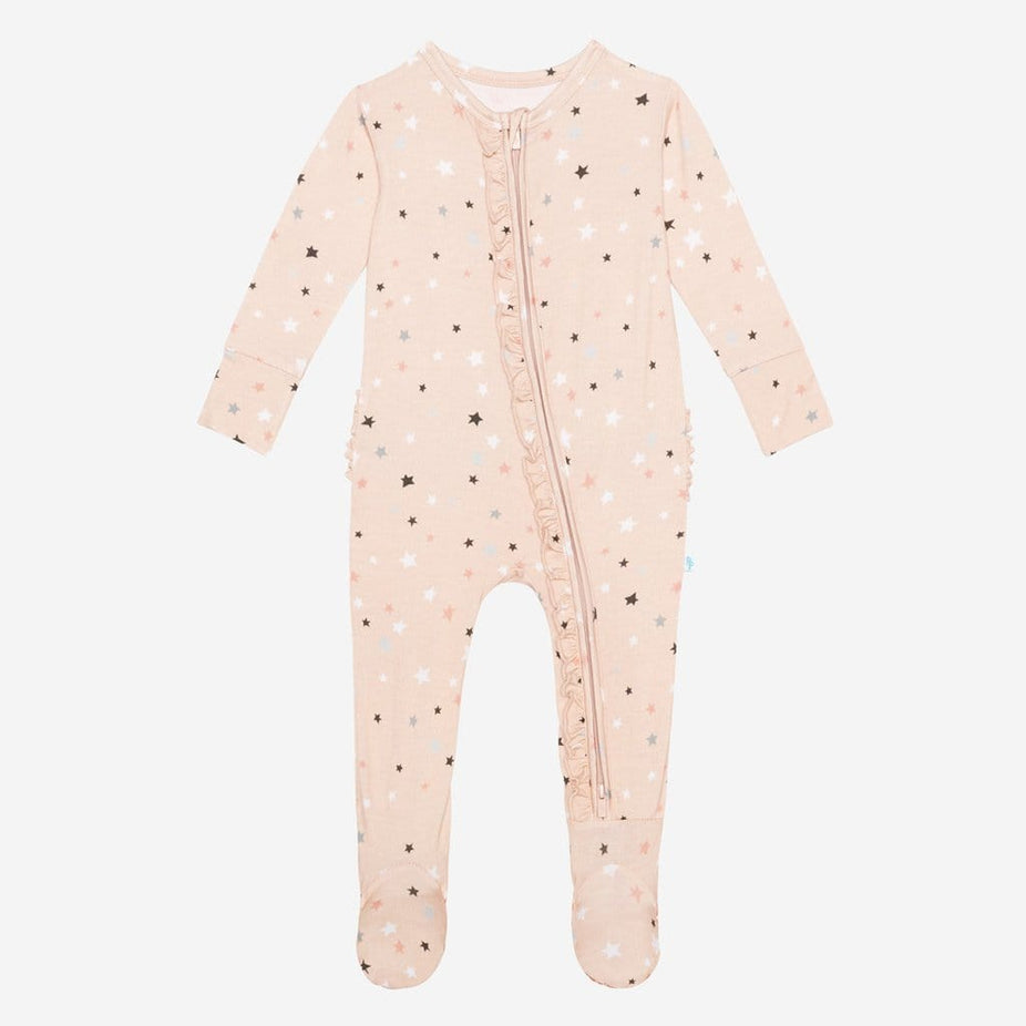 Star footie ruffled zippered one piece