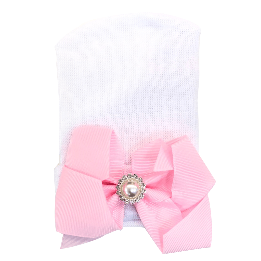 White Infant Beanie with Pink Bow