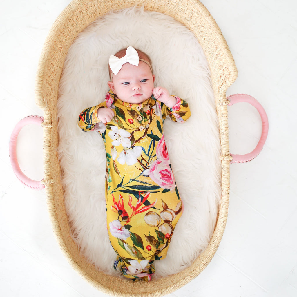 Tuscan Yellow Floral Button Knotted Gown