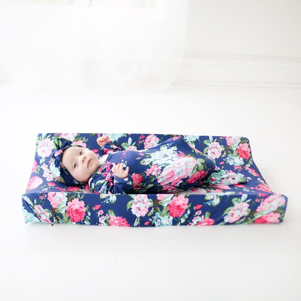 Navy Floral Changing Pad Cover