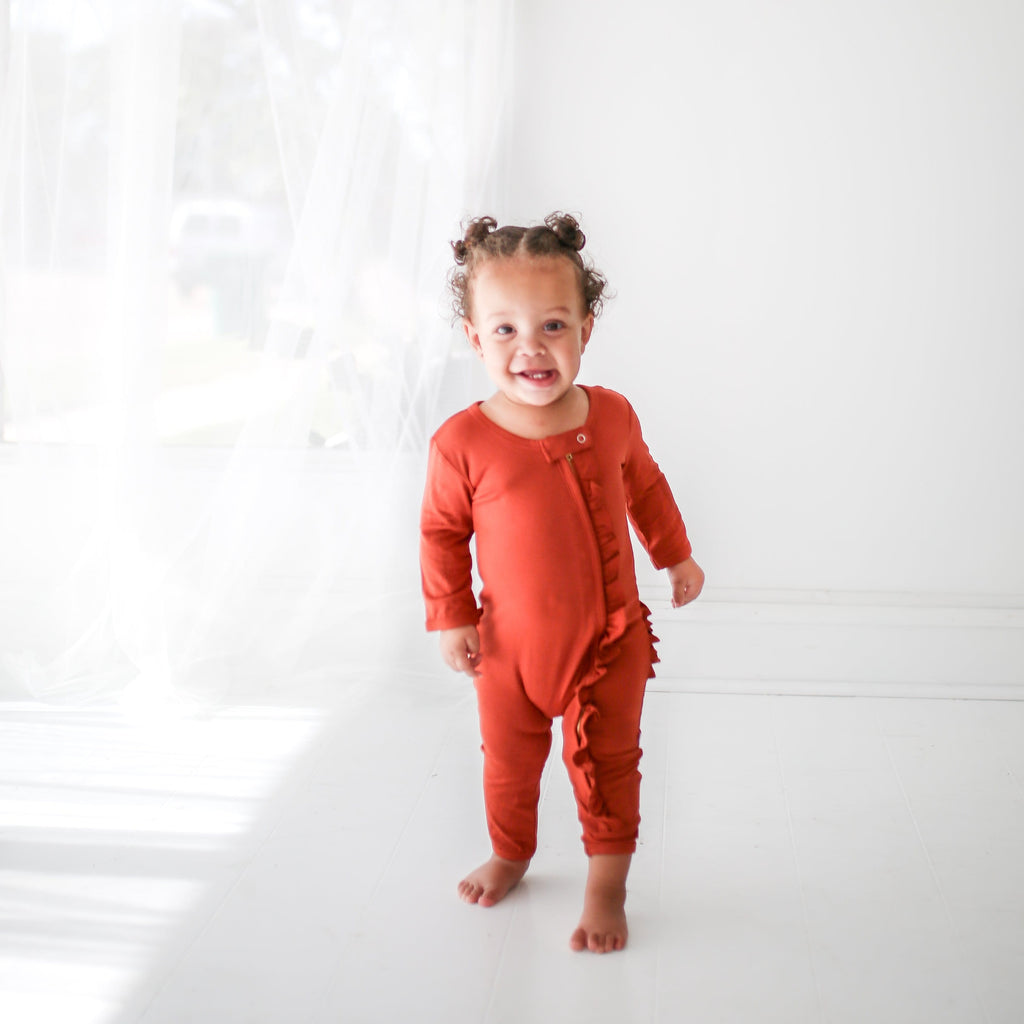 Rust Ruffled Zippered One Piece