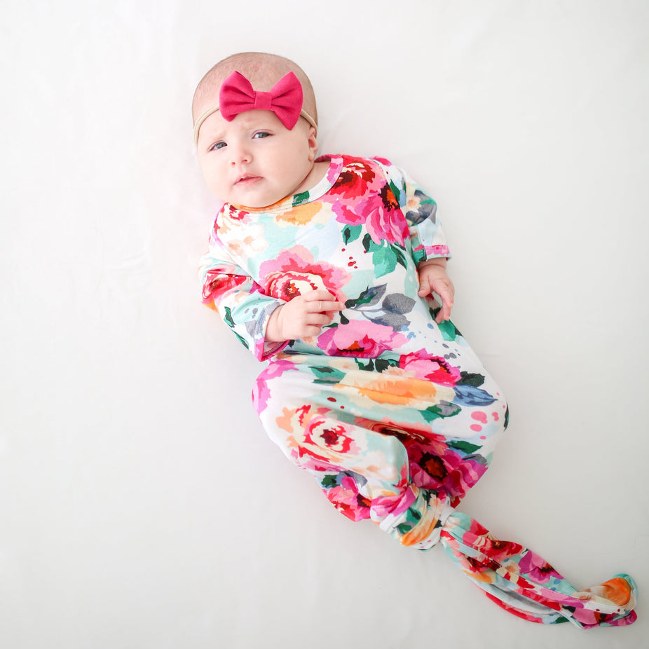 Fuchsia Wildflower Layette Knotted Gown