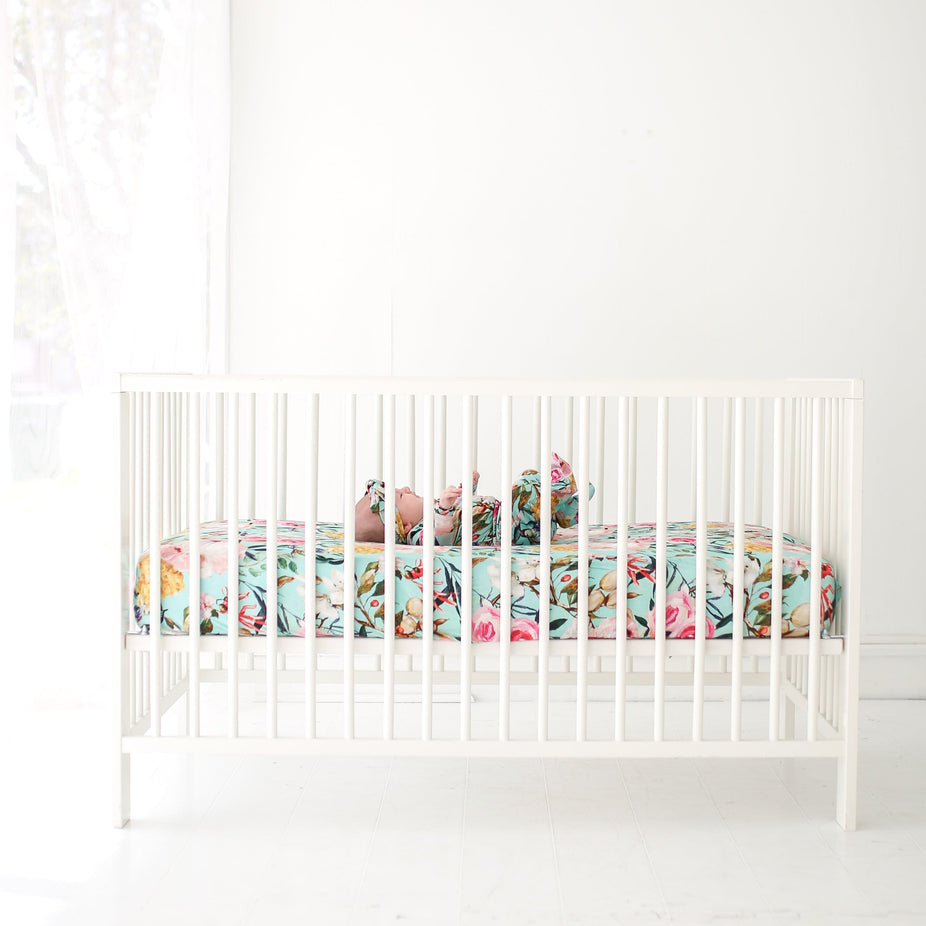 Posh-Peanut-Viscose-Bamboo-Stay-dry-fabric-reliably-chic-and-perfectly-practical-uniquely-designed-of-a-kind-crib sheet in tuscan teal