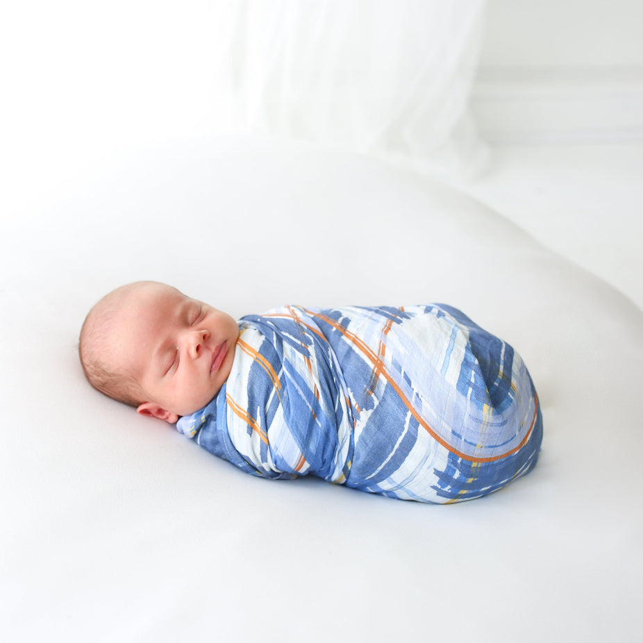 Blue Plaid Muslin Swaddle
