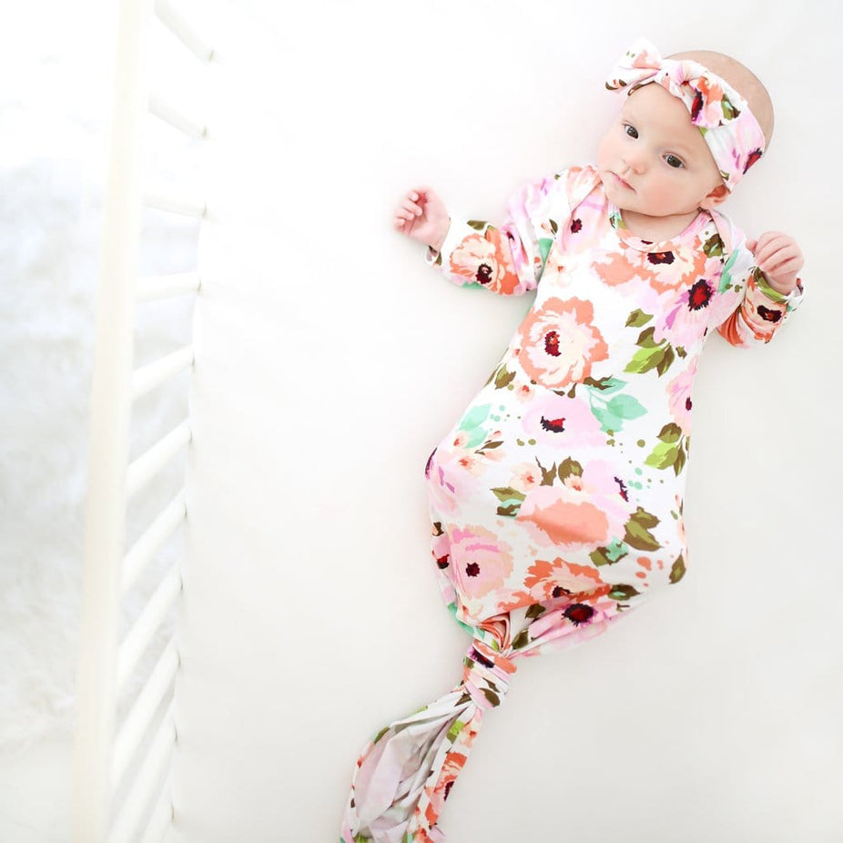Winter Peony Layette Knotted Gown