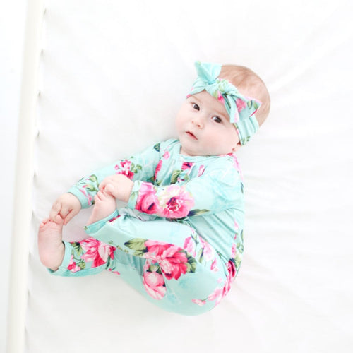 blue floral one piece, romper, onesie