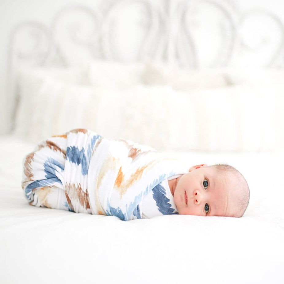 Neutral Watercolor Chevron Swaddle Beanie Set