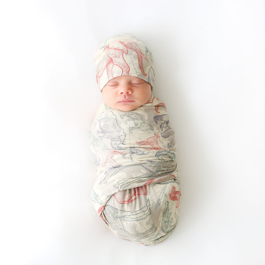 Safari Swaddle Beanie Set