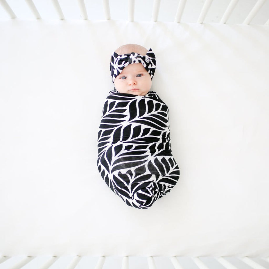 Black Leaves Swaddle Headband Set