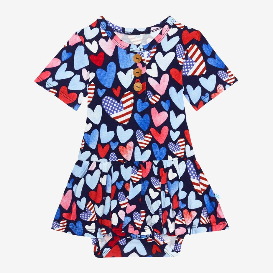 Liberty short sleeve henley twirl skirt bodysuit